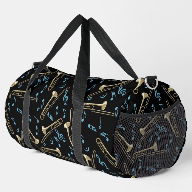 Gray Trombone Crosshatch Pattern Duffle Bag (Right Corner)