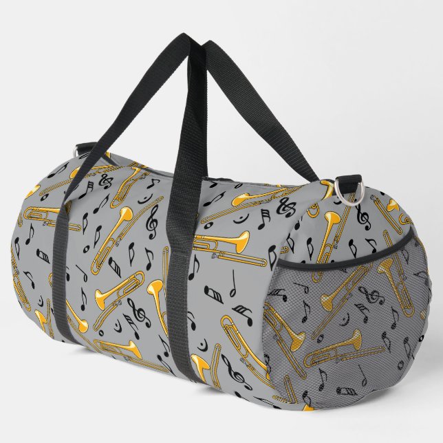 Gray Trombone Crosshatch Pattern Duffle Bag (Right Corner)
