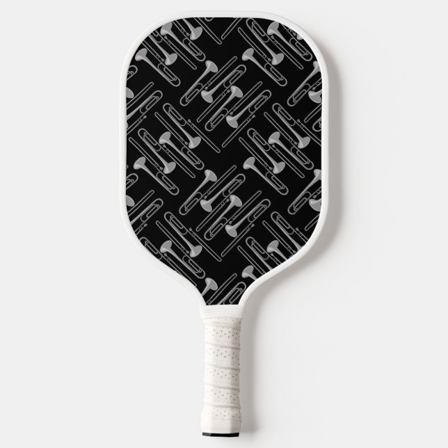 Gray Trombone Crosshatch Pattern Pickleball Paddle (Back)