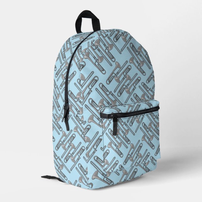 Gray Trombone Crosshatch Pattern Printed Backpack (Back Corner Left)