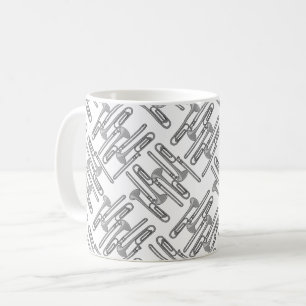 Gray Trombone Crosshatch White Pattern Coffee Mug