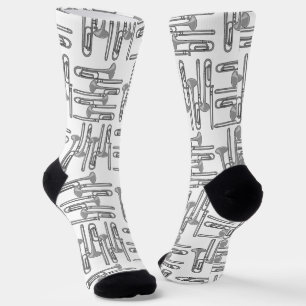Gray Trombone Crosshatch White Pattern Socks