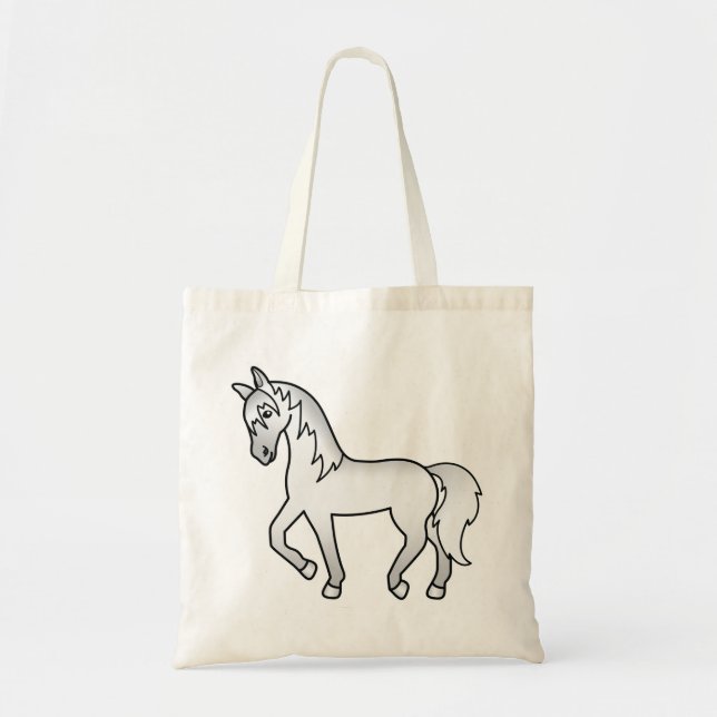 Gray Trotting Cartoon Horse Drawing Tote Bag (Front)