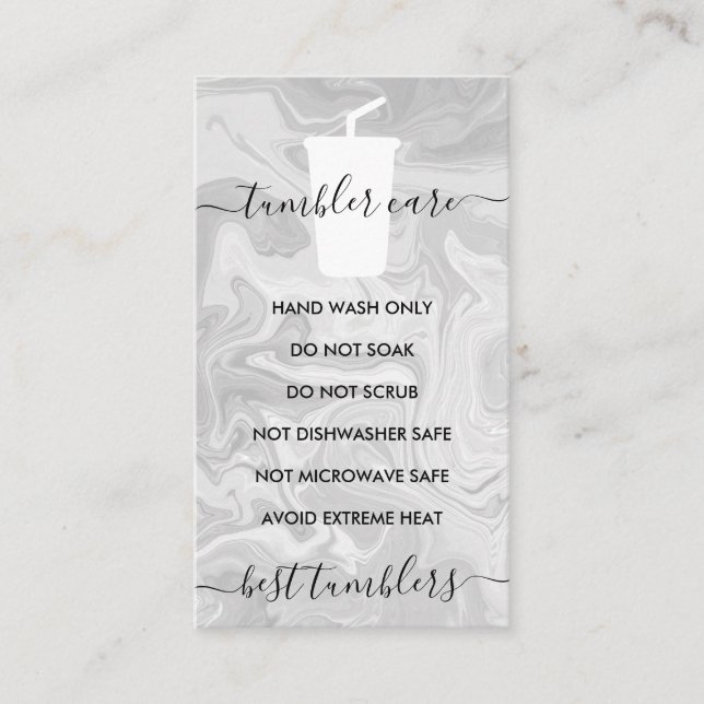 Gray Tumbler care instructions ombré vinyl Business Card (Front)