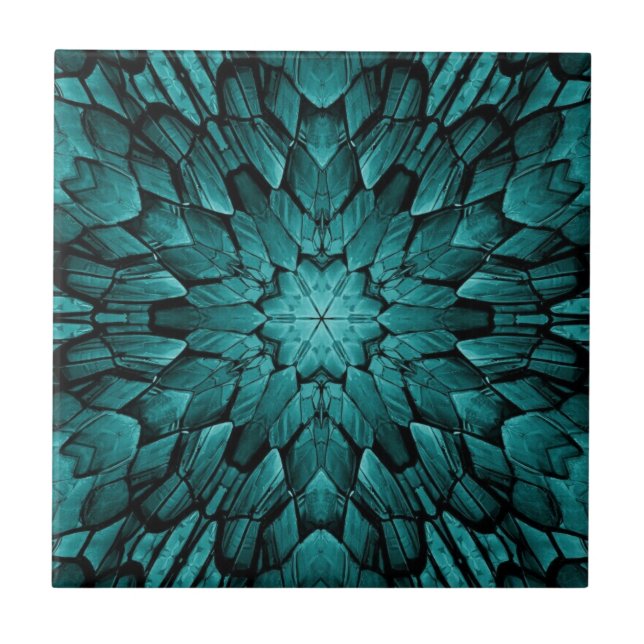 Gray turquoise aqua star geometric stone mosaic  ceramic tile (Front)