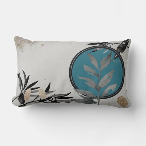 Gray  Turquoise Artistic Abstract Watercolor Lumbar Pillow