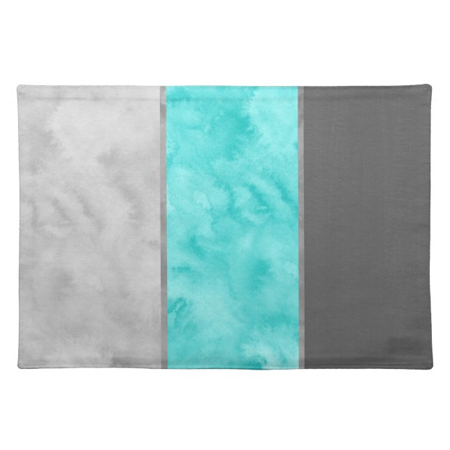 Gray Turquoise Block Stripes Placemat (Front)