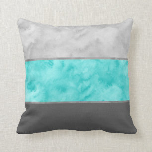 Gray Turquoise Block Stripes Throw Pillow