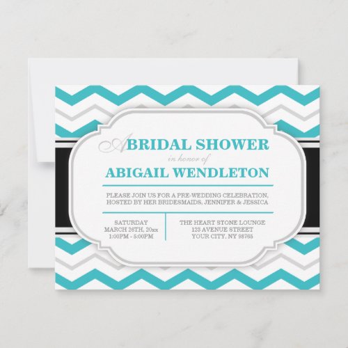 Gray &amp; Turquoise Chevron Bridal Shower Invitations