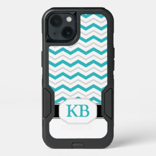 Gray & Turquoise Chevron Monogram Galaxy S8 iPhone 13 Case