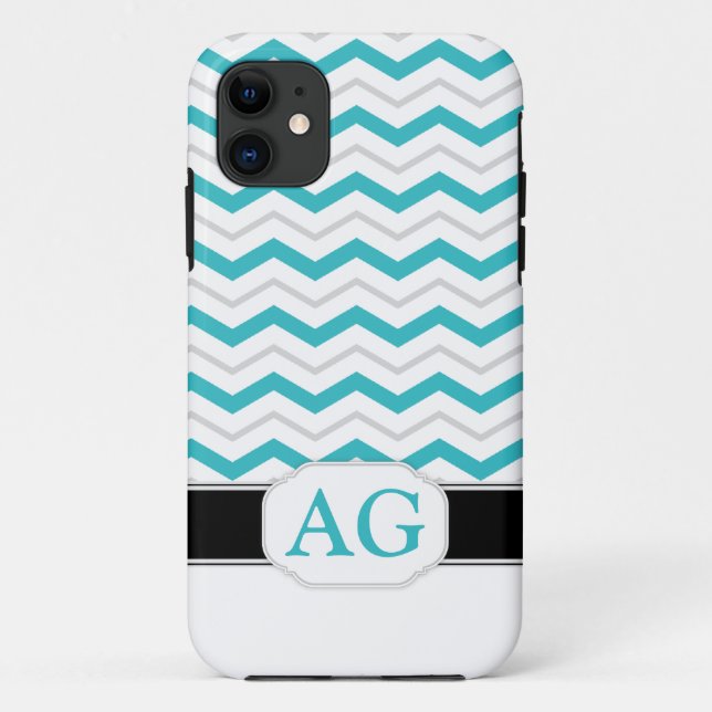 Gray & Turquoise Chevron Monogram iPhone 5 Case (Back)