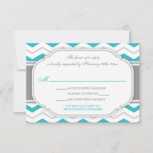 Gray Turquoise Chevron Wedding Reception RSVP Card