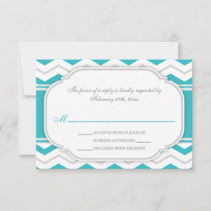 Gray Turquoise Chevron Wedding Reception RSVP Card