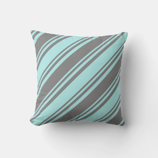 Gray & Turquoise Colored Stripes Throw Pillow (Front)