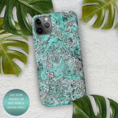 Gray Turquoise Mint Green Minerals Agate Pattern iPhone 11 Case