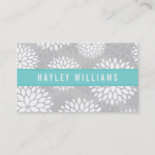 Gray & Turquoise Modern Floral Business Card