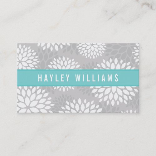 Gray  Turquoise Modern Floral Business Card