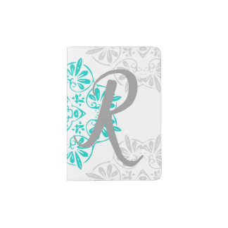 Gray Turquoise Modern Kaleidoscope Damask Pattern Passport Holder