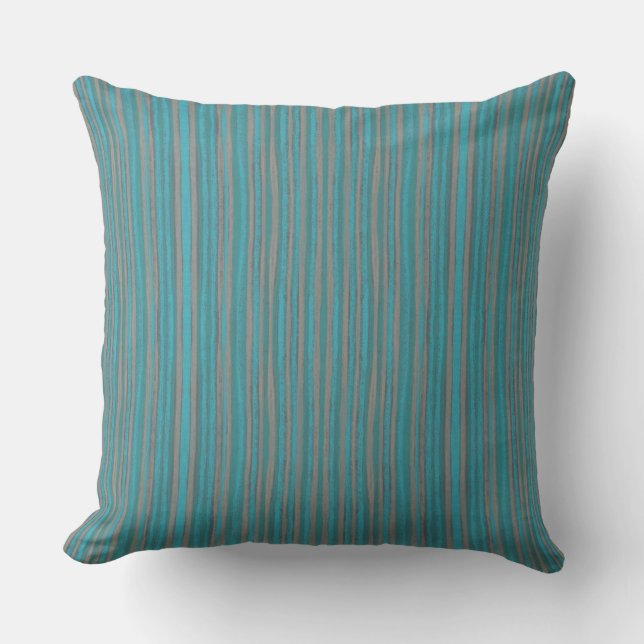Gray & turquoise stripes, pattern, narrow stripe throw pillow (Front)