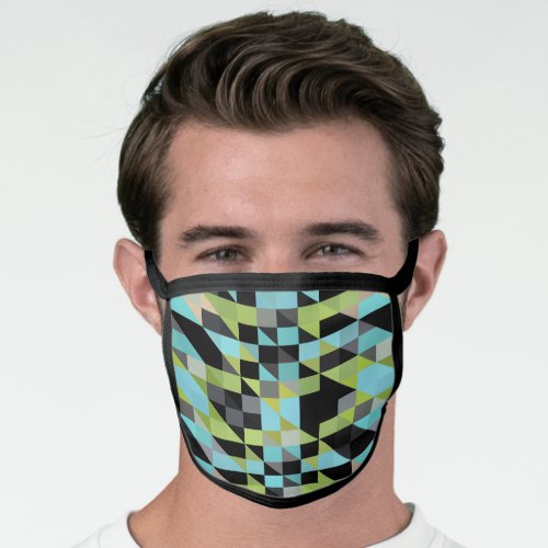 Gray Turquoise Teal Blue Lime Green Black Polygon Face Mask