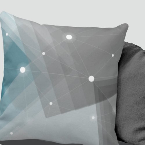 Gray Turquoise  White Geometric Pattern Throw Pillow