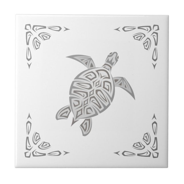 Gray Turtle And Ornament Ceramic Tile (Front)