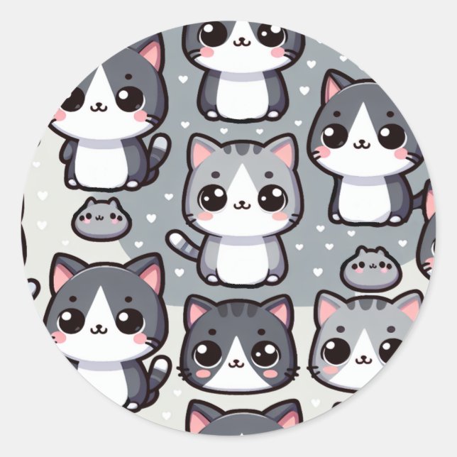 Gray Tuxedo Cats Classic Round Sticker (Front)