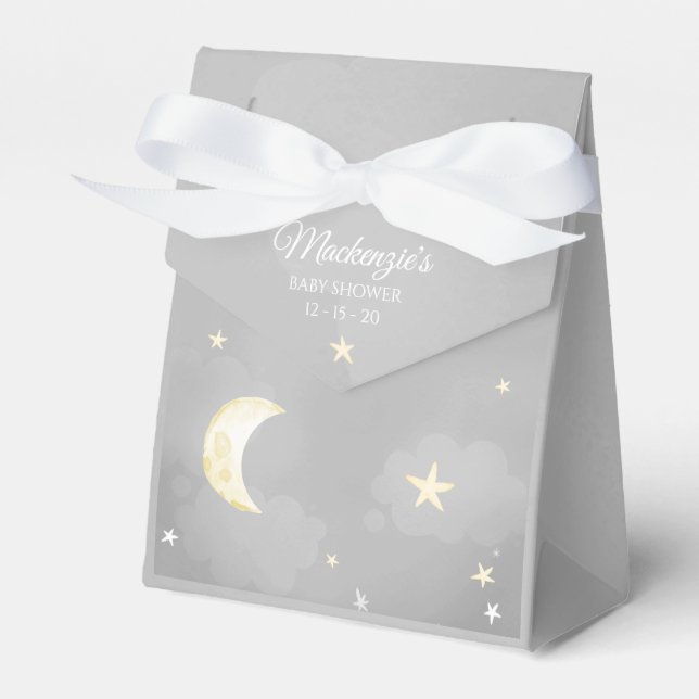 Gray Twinkle Little Star Sky Baby Shower Favor Boxes (Front Side)