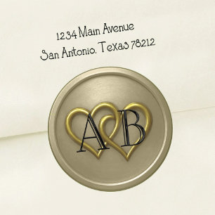 Gray Two Hearts Black Monogram Wedding Classic Round Sticker