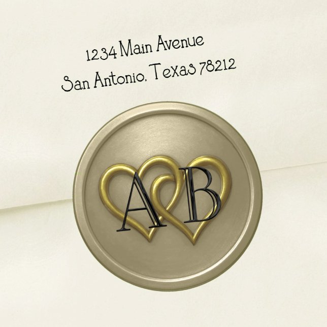 Gray Two Hearts Black Monogram Wedding Classic Round Sticker (Creator Uploaded)