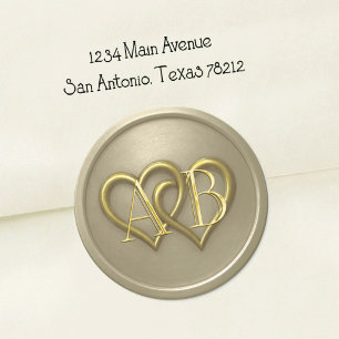 Gray Two Hearts Monogram Wedding Classic Round Sticker