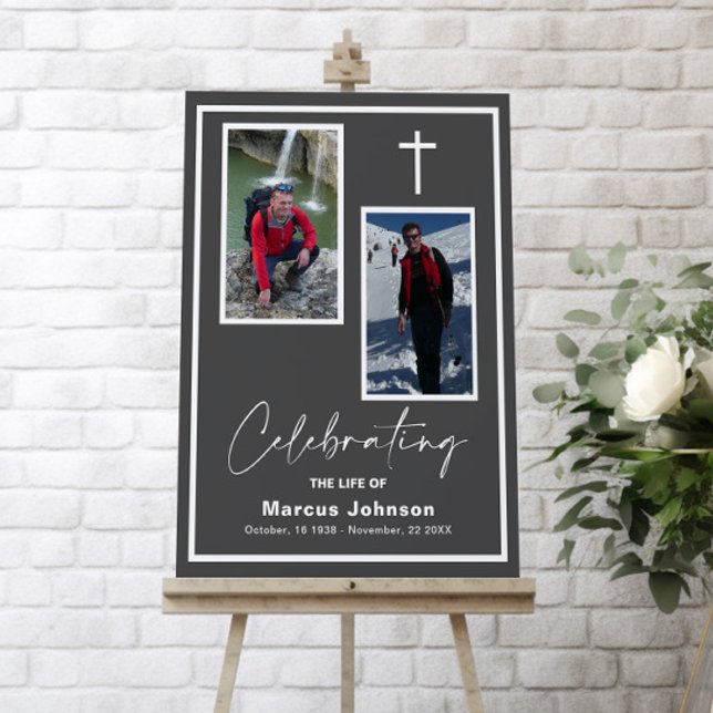 Gray Two Photos Celebrating the life Funeral Foam Board (Creator Uploaded)