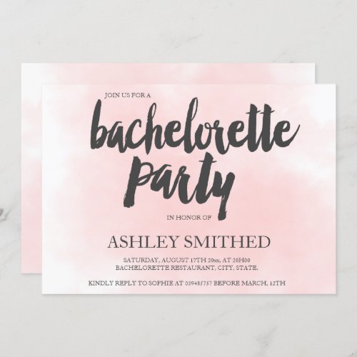 Gray typography pink watercolor bachelorette party invitation