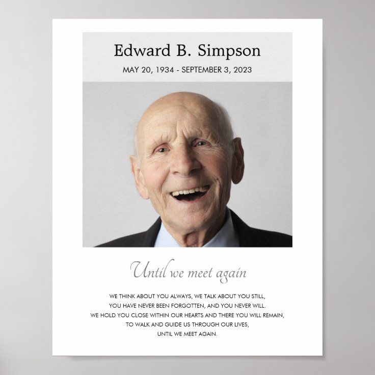 Gray Until We Meet Again Memorial Poem With Photo Poster | Zazzle