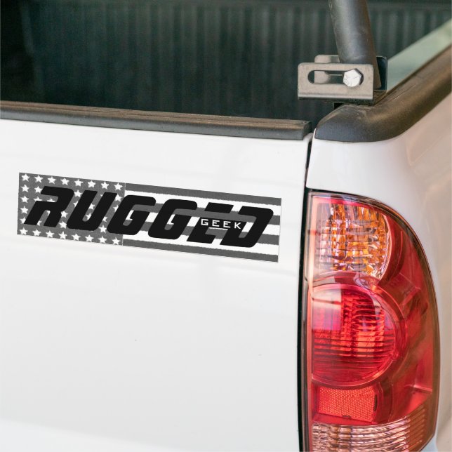 gray US Flag RUGGED GEEK oxymoron Tech Nerd Bumper Sticker (On Truck)