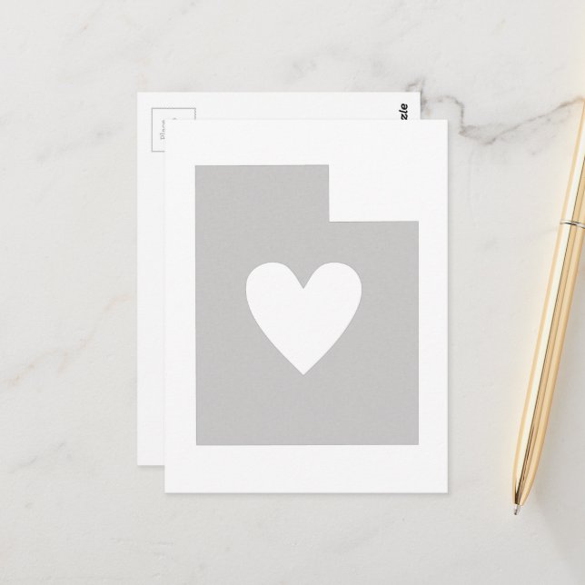 Gray Utah Shape with Heart Grey Utahan Love Adore Postcard (Front/Back In Situ)