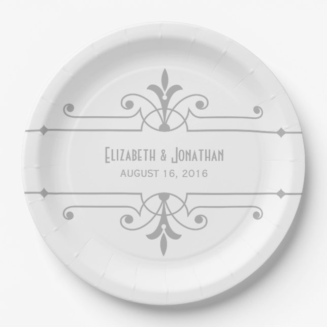 Gray v2 Fancy Ornamental Paper Plates (Front)