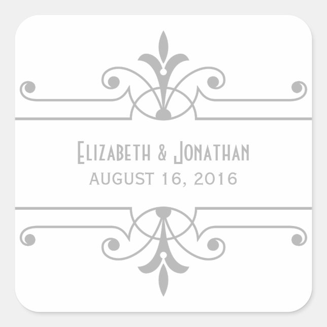 Gray v2 Fancy Ornamental Wedding Stickers (Front)