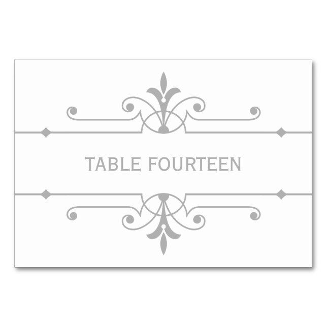 Gray v2 Fancy Ornamental Wedding Table Card (Front)