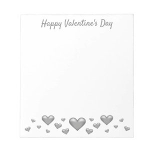 Gray Valentine's Day Hearts & Custom Text Notepad