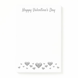 Gray Valentine's Day Hearts &amp; Custom Text Post-it Notes