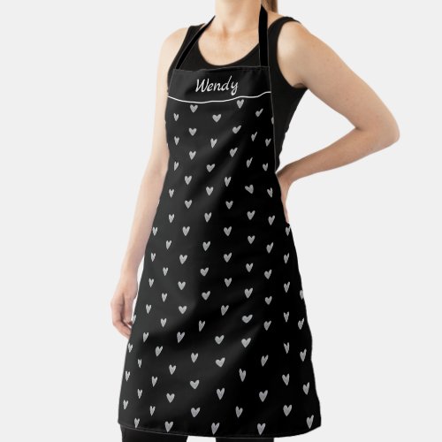  Gray Valentines Heart Polka Dot Pattern on Black Apron