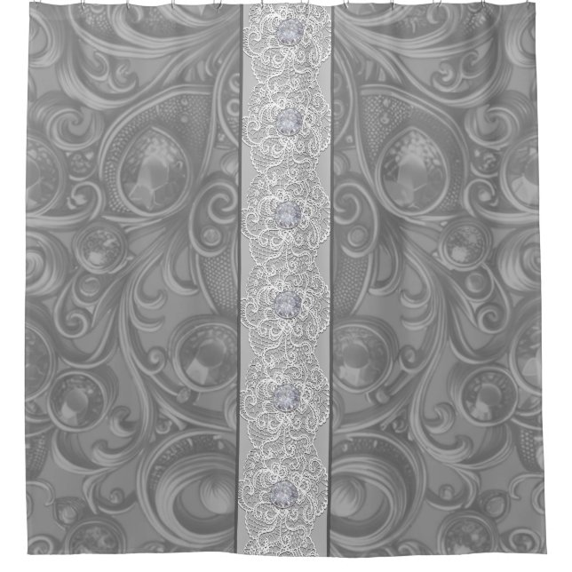 Gray Velvet, Lace and Diamonds Shower Curtain (Front)