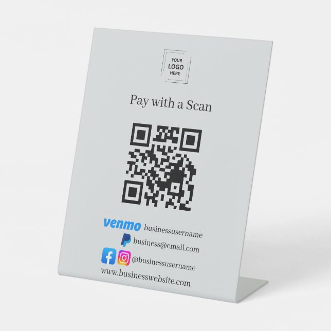 Gray Venmo PayPal QR Code Scan to Pay Pedestal  Sign (Front)