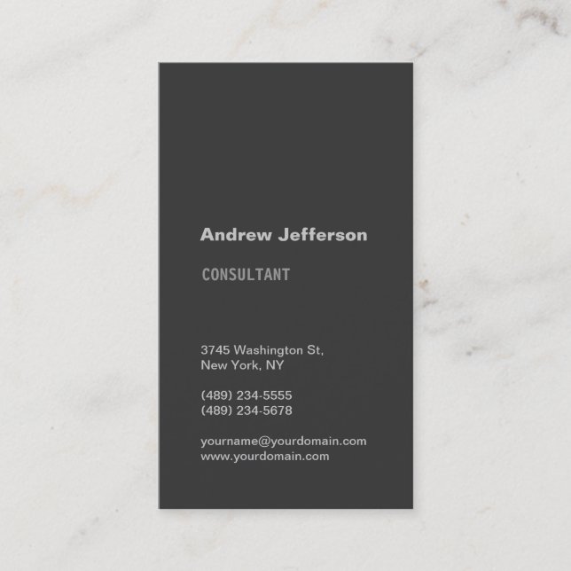 Gray Vertical Standard Size Business Card (Front)
