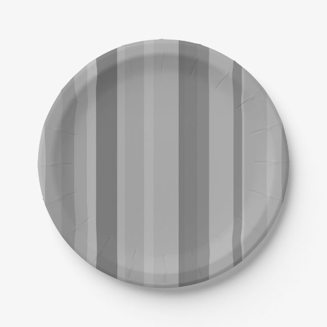 Gray vertical stripes paper plates (Front)