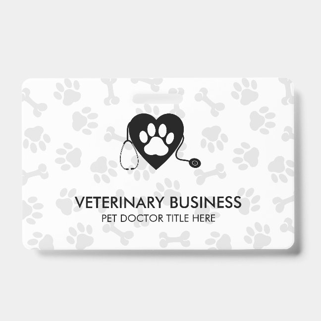 Gray Veterinarian Paw Heart Stethescope Pet Badge