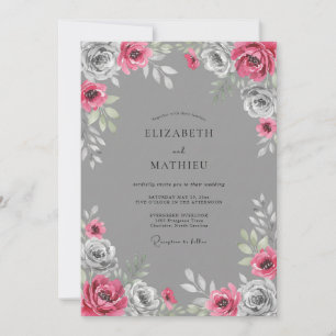 Gray Vibrant Floral Wedding Invitation