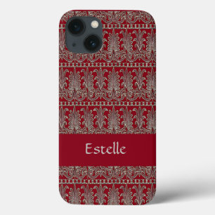 Gray Victorian decorative pattern maroon iPhone 13 Case