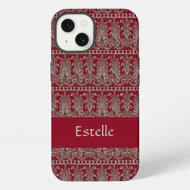 Gray Victorian decorative pattern maroon Iphone Case (Back)